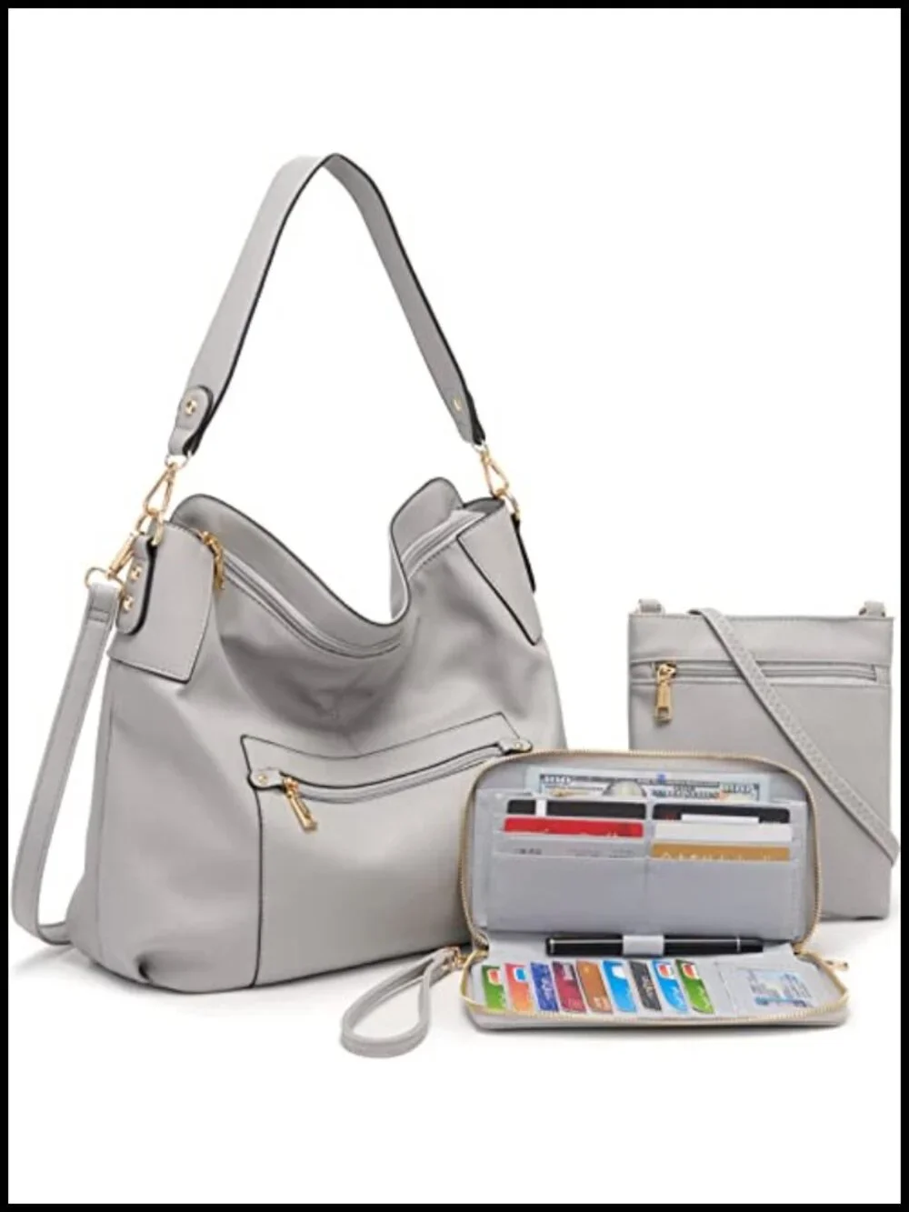 Large Hobo Shoulder Handbag Crossbody Purse Wallet Set for Women Soft